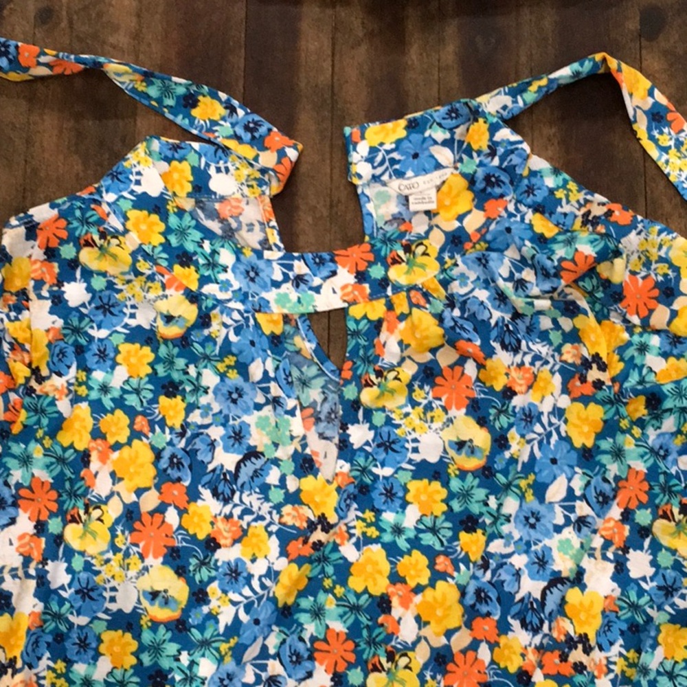 Floral Halter Top with Blue and Orange Flowers Cato Large Women’s
